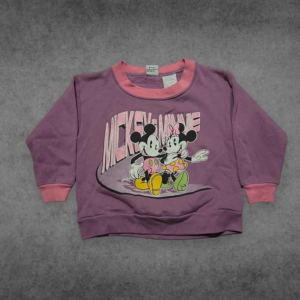 Vintage Disney Mickey Minnie Mouse Crewneck Sweatshirt Purple Pink Toddler 3T